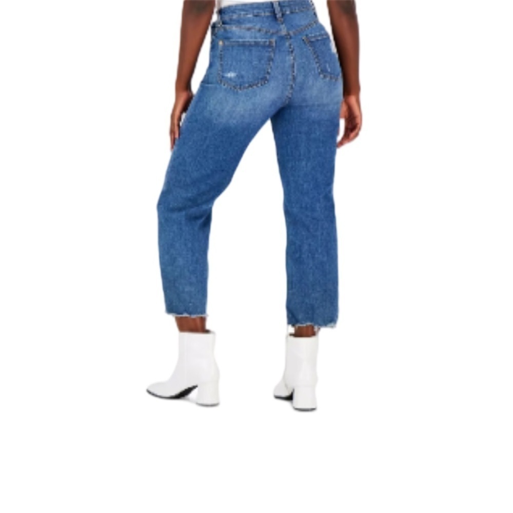 INC Women's High-Rise Distressed Straight-Leg Core Denim Jeans 14/32 MD Indigo